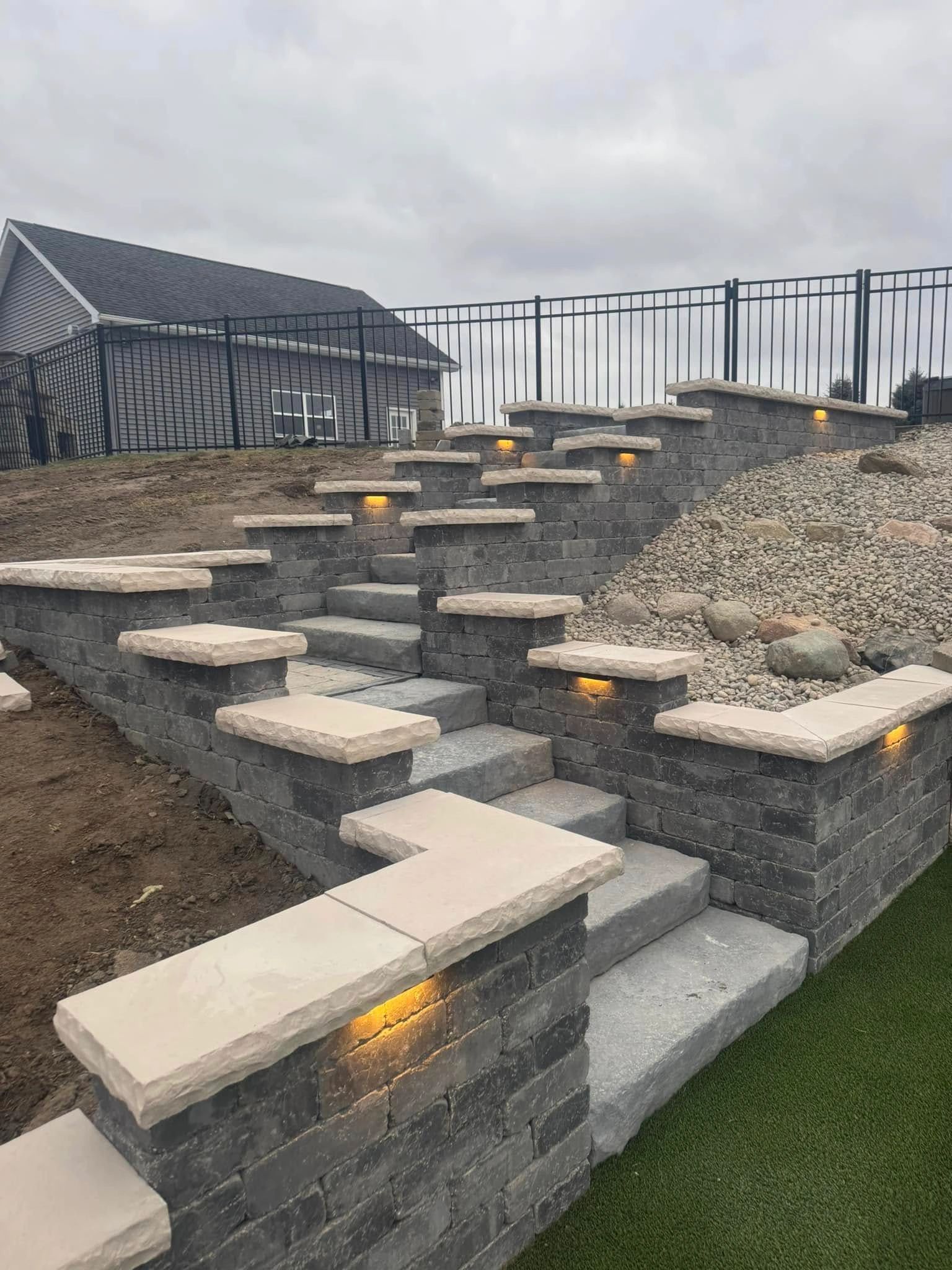 Outdoor staircase patio hardscape