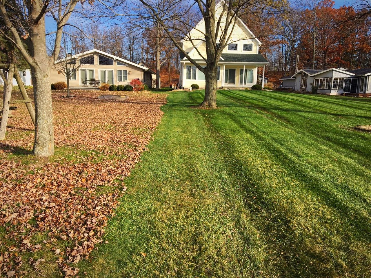 Raking autumn leaves yard