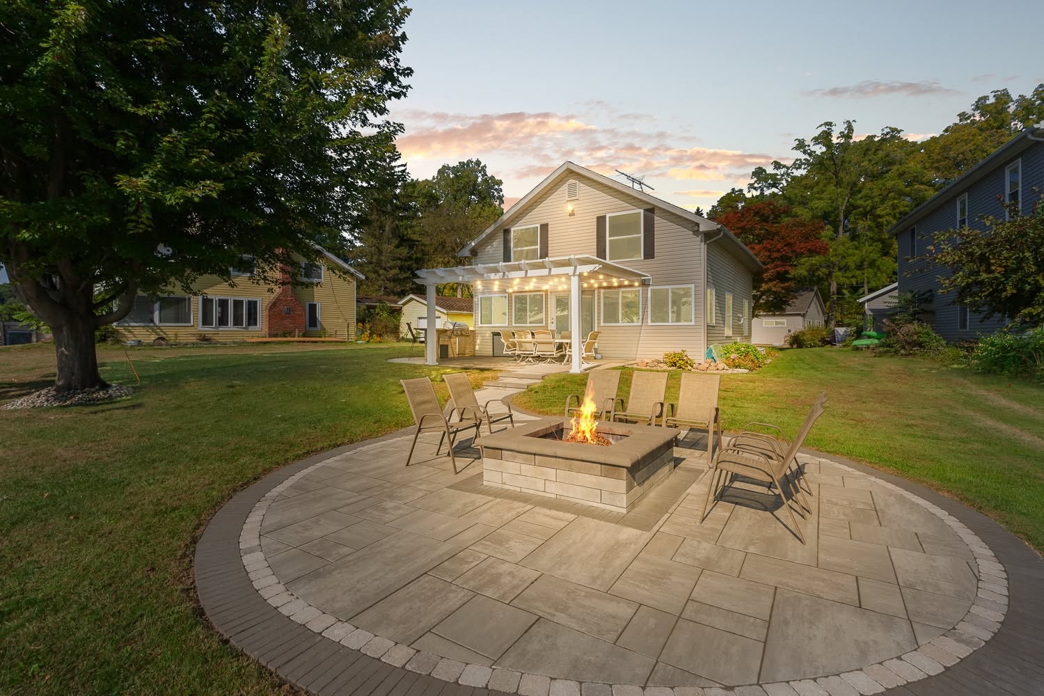 Beautifully designed paver patio and backyard hardscape