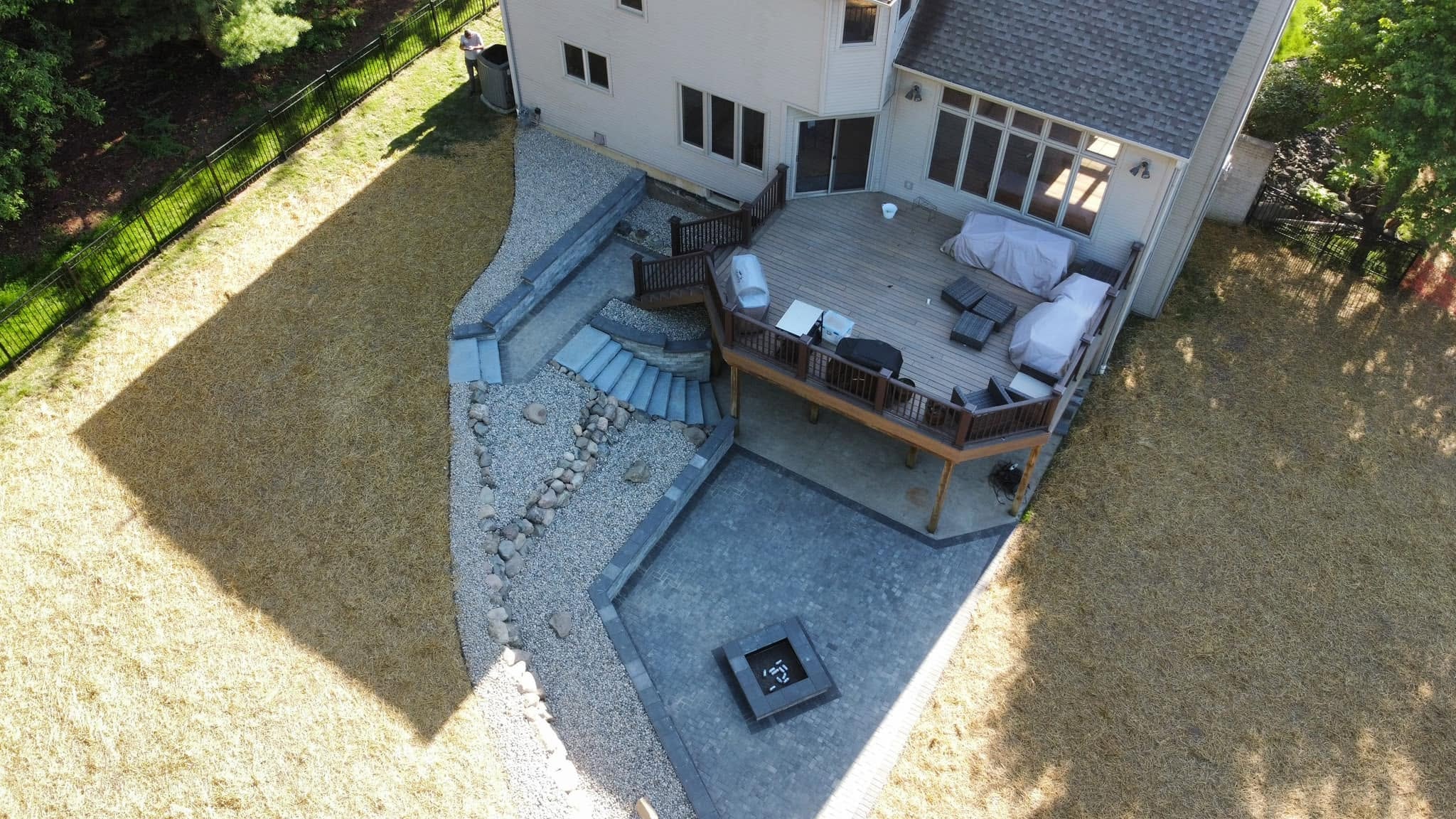 Stone paver patio with fire pit